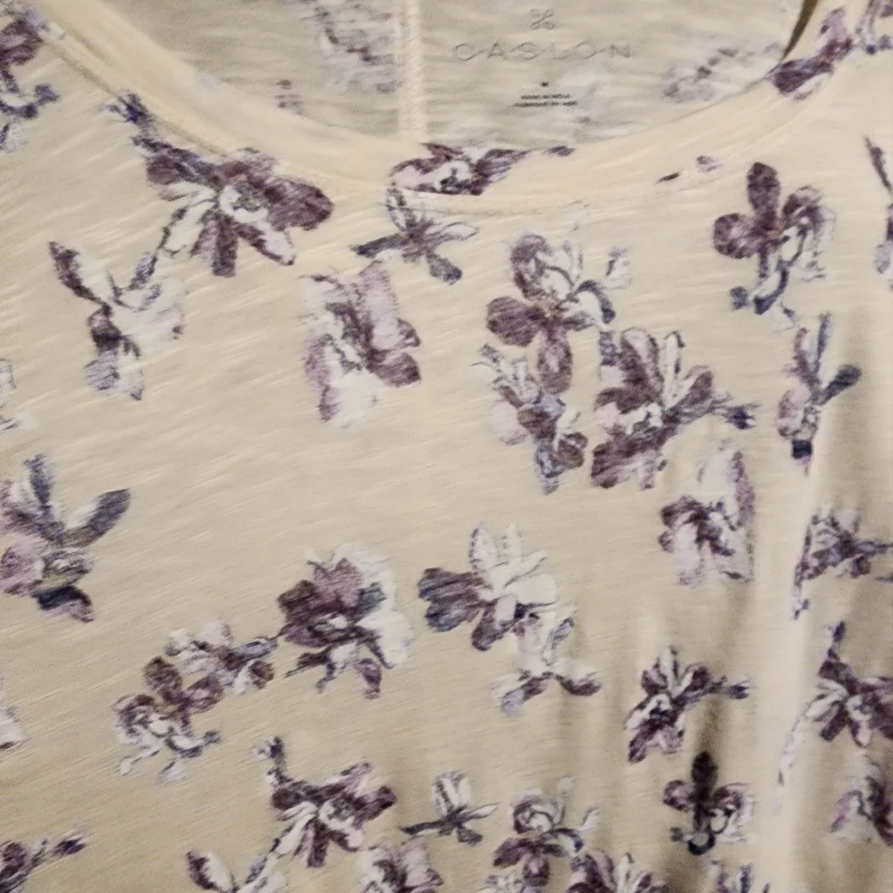 NWT Caslon Crew Neck Ivory Purple Lena Floral Long Sleeve Cotton Tee Sz M - Picture 2 of 5